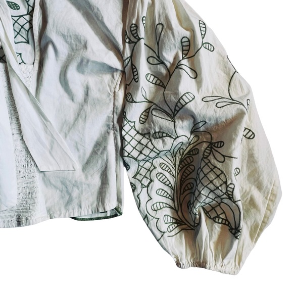 Anthropologie NWT Embroidered Smocked Puff Sleeve Top Blouse M - Picture 10 of 12